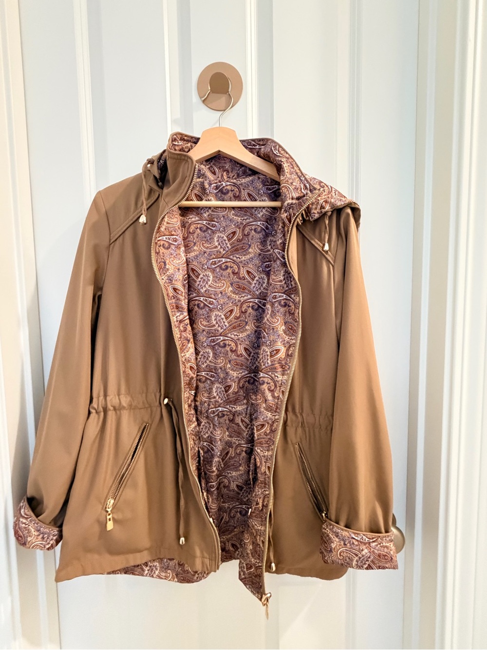 Utility Hooded Jacket with Paisley Lining - Tan